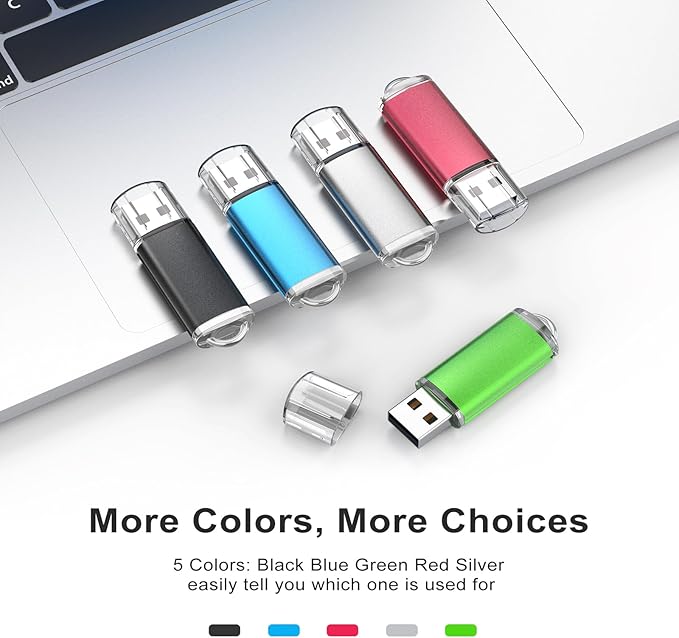 TOPESEL 5 Pack 1GB USB 2.0 Flash Drive Memory Stick Thumb Drives (5 Mixed Colors: Black Blue Green Red Silver)
