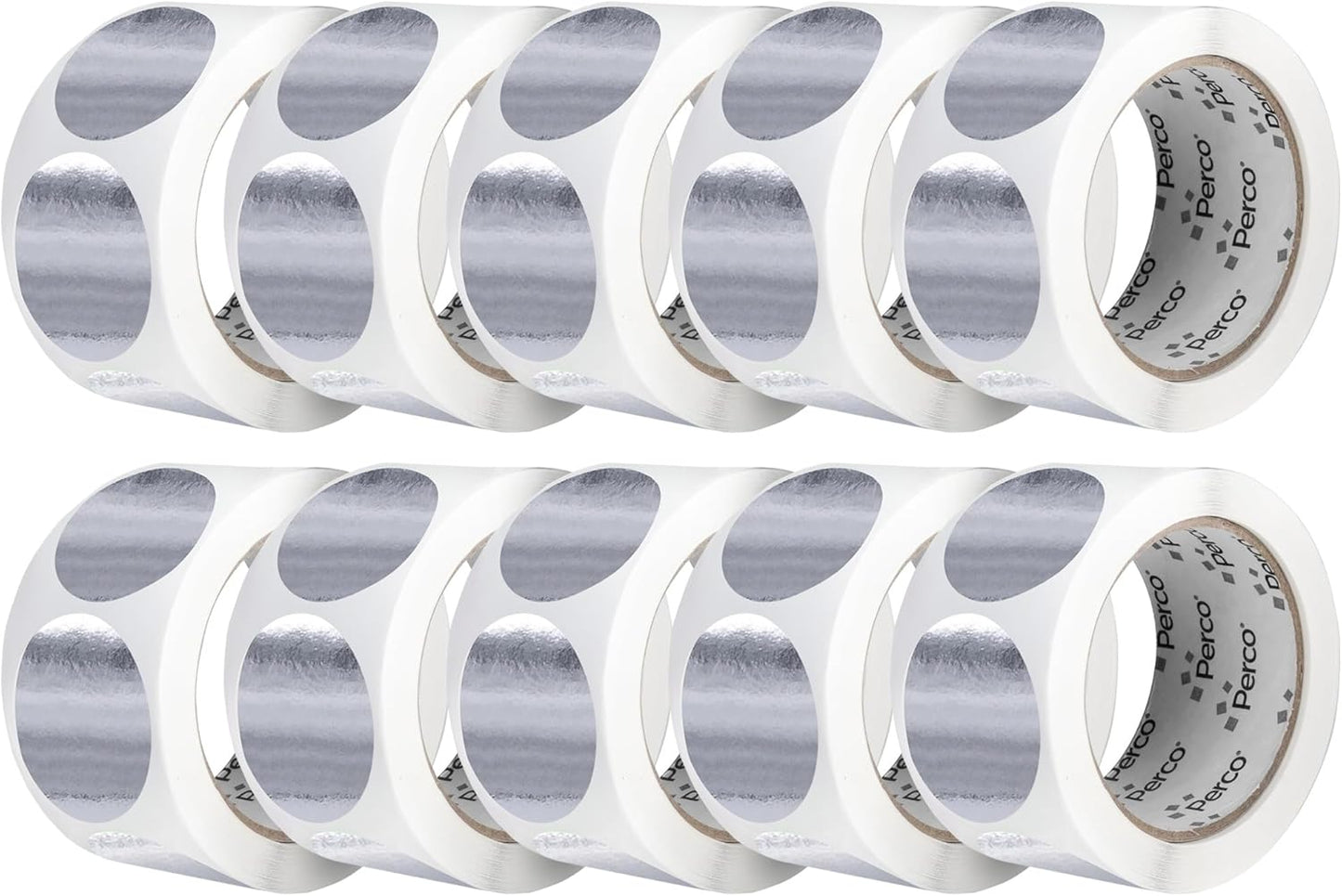 Perco Metallic Silver 2-Inch Perforated Circle Dot Sticker Labels — 10 Rolls, 5,000 Round Stickers — with Permanent Adhesive for Awards, Product Seals, Gift Packaging, Event Marking — Made in USA