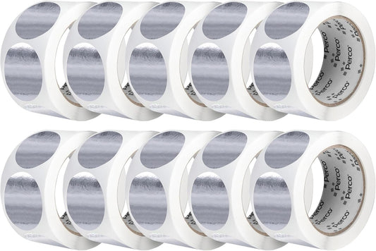 Perco Metallic Silver 2-Inch Perforated Circle Dot Sticker Labels — 10 Rolls, 5,000 Round Stickers — with Permanent Adhesive for Awards, Product Seals, Gift Packaging, Event Marking — Made in USA