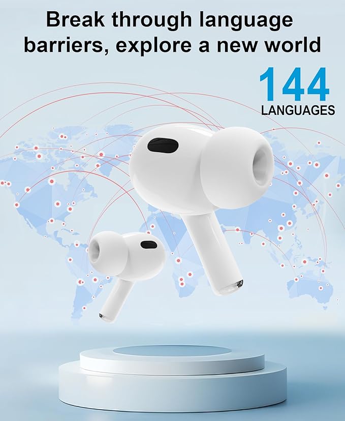 Ai Translation Earbuds Real Time, 144-Language Translator Earbuds with Accent Support & 8-Language Offline Translator Device - Two Way Translation Headphones for Language, Learning, Travel, Business