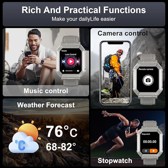 Smart Watch for Men Fitness Tracker: Military Smart Watches for Men Digital Mens Watches Make/Answer Call Running Waterproof Smartwatch Android Phones iPhone Samsung Compatible Heart Rate Monitor