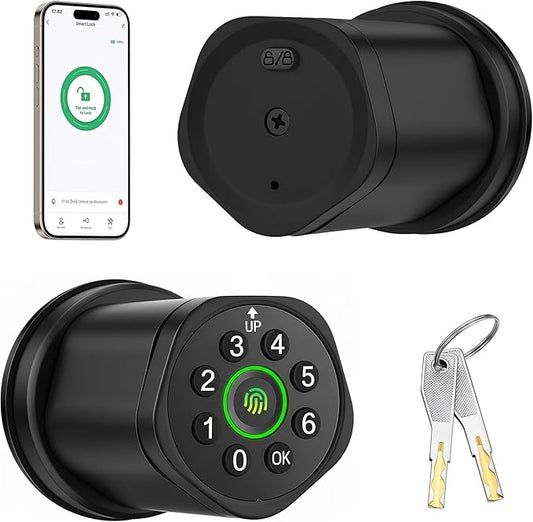 Leydebong 4-in-1 Keyless Entry Door Lock with Fingerprint and Keypad - Smart Door Knob with App Control and Mechanical Key - Easy Installation Electronic Lock for Front Door in Matte Black