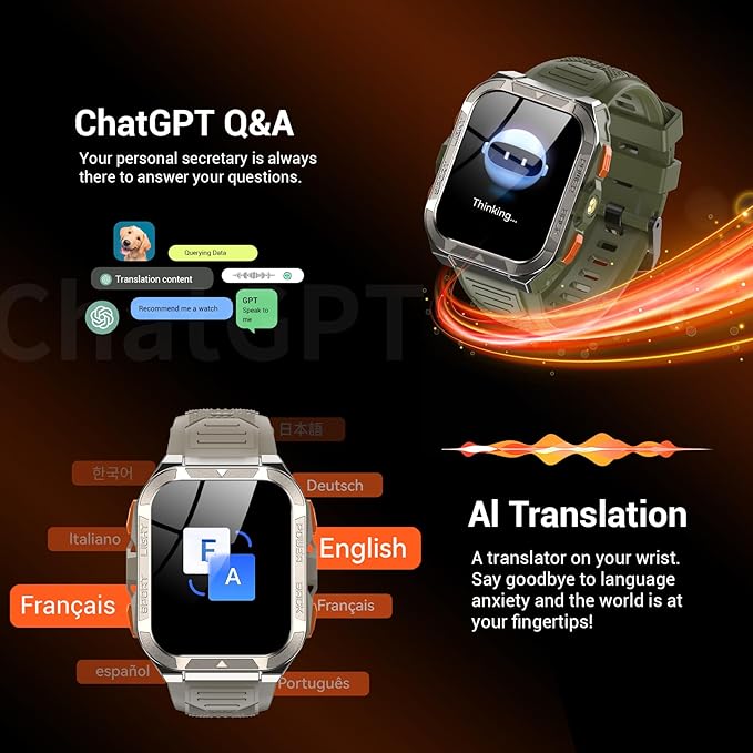 Military Smart Watches for Men (Answer/Make Calls),1.91"Fitness Smart Watch for Android and iPhone, GPS Fitness Trackers Watch with Flashlight/Heart Rate/Sleep/100+ Sport Modes/AI, Mens New Year Gift