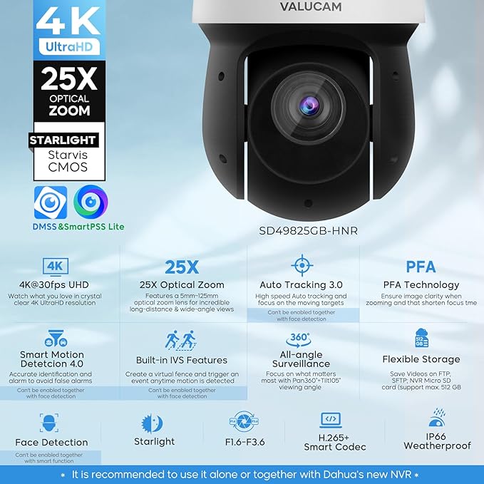 4K PTZ PoE IP Highspeed Dome Outdoor Camera-25x Optical Zoom(5-125mm), PFA Auto Tracking, IVS-Face Detection, SMD4.0, 1/2.8'' Starvis Sensor-0.005lux Starlight Nightvision, Quick Pick, IP66