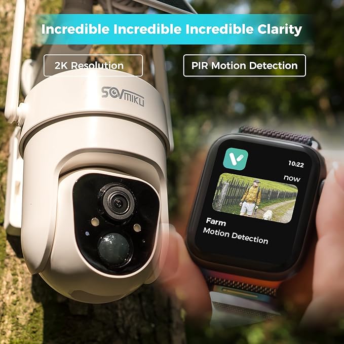 Sovmiku 2CQ3 4G LTE Cellular Security Camera Wireless Outdoor, $14.9/Month for Unlimited Data, Easy to Setup, IP65 Waterproof,No Wi-Fi Surveillance Cam Two Way Audio, Color Night Vision, 32GB Included