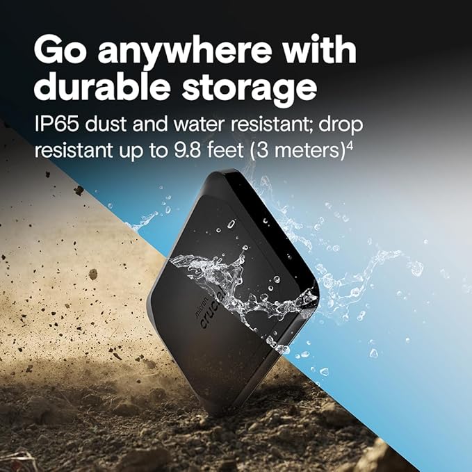Crucial X10 2TB Portable SSD, Up to 2,100MB/s, USB 3.2 USB-C, External Solid State Drive, Compatible with Windows, Mac & Android, Durable Storage for Games, Photos & Files, Black - CT2000X10SSD9C02