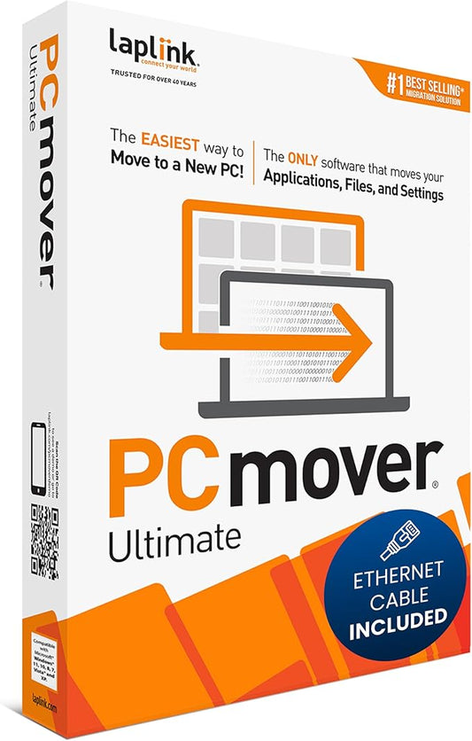 Laplink PCmover Ultimate 11 - Migration of your Applications, Files and Settings from an Old PC to a New PC - Data Transfer Software - With Optional High Speed Ethernet Cable - 1 License