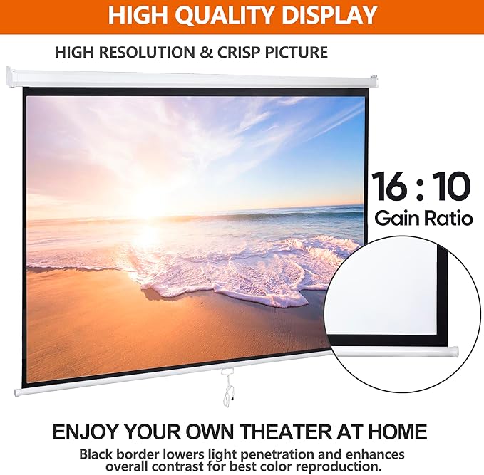 SUPER DEAL 100'' 16:10 HD Projection Screen Foldable Anti-Crease Portable Projector Movie Screen Manual Pull Down for Home Theater Presentation Education Outdoor Indoor Public Display, White