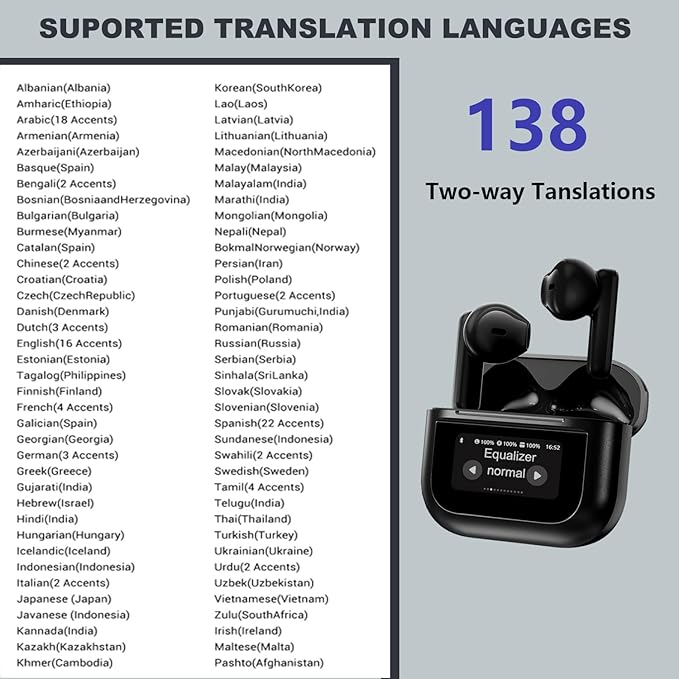 Language Translator Earbuds, Two-Way Instant Language Translator Real Time with APP for 130 Languages,Fast Reaction Translation Device (Black-2)