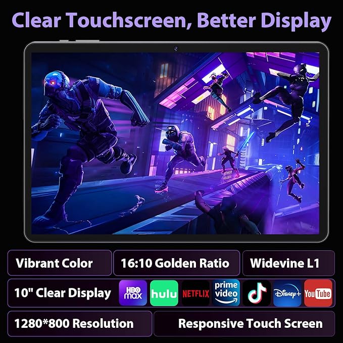 Android 15 Tablet with Keyboard - 26GB+256GB+2TB Expand, Octa-Core, 2.4G/5G Wifi, 8000mAh Battery, Widevine L1, Dual Camera, Face Unlock, 10 Inch 2 in 1 Tablets with Mouse, Stylus (Black Case)