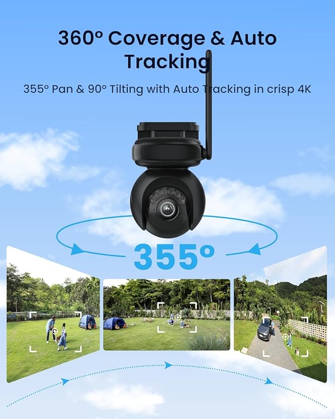 REOLINK Altas PT Ultra Black - 4K Solar Security Cameras Wireless Outdoor, 500 Days Battery Life, ColorX Night Vision, 360° Pan Tilt Auto Tracking, Dual-Band Wi-Fi 6 Cameras for Home Security