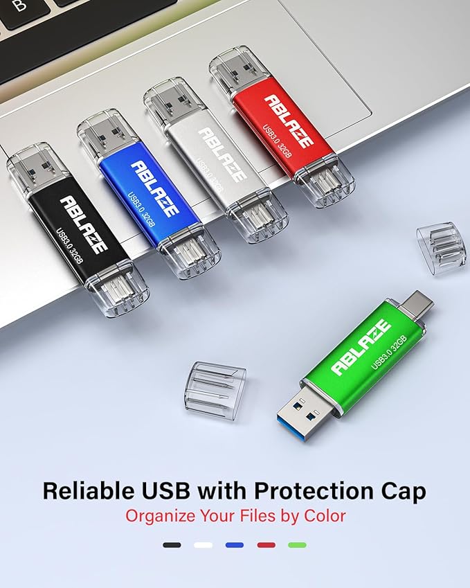 ABLAZE Type C Flash Drive 32GB 5 Pack, Dual USB 3.0+USB C Flash Drive Compatible with iPhone 16/15, Android Smartphone, Computer,Tablet Mac Laptop (5 Pack)