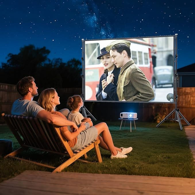 120 inch Projector Screen with Stand,HUANYINGBJB Indoor Projection Screen, Portable 16:9 4K HD Rear Front Movie Screen with Carry Bag for Theater Backyard Movie Night,Cinema School, Churches