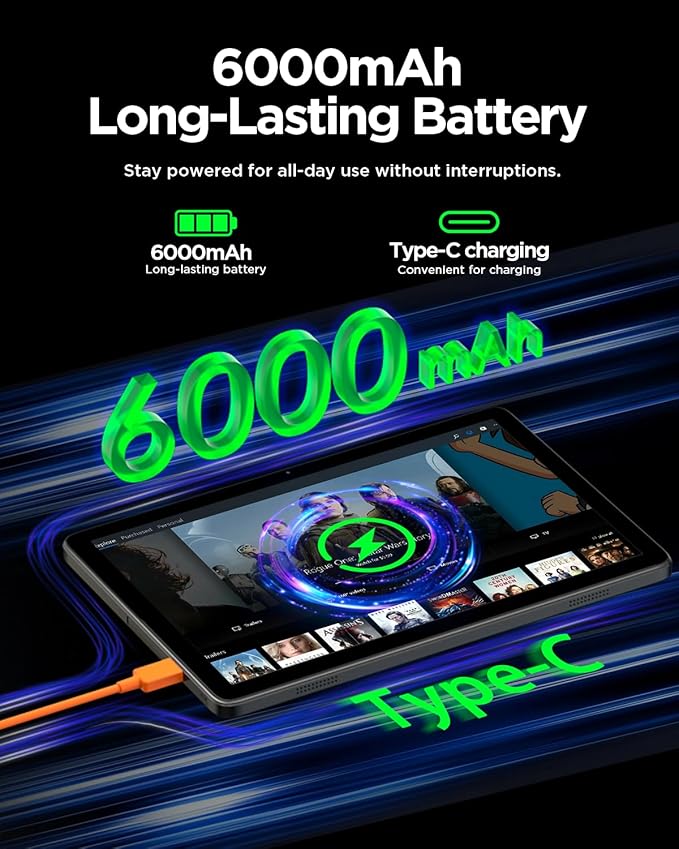 Android Tablet, 10.1 inch Android 15 Tablet with Octa-core Processor, 12GB RAM 192GB ROM (Expandable up to 2TB), 800x1280 IPS Display, WiFi 6 & Bluetooth, Dual Speakers, 5MP+8MP Camera, 6000mAh