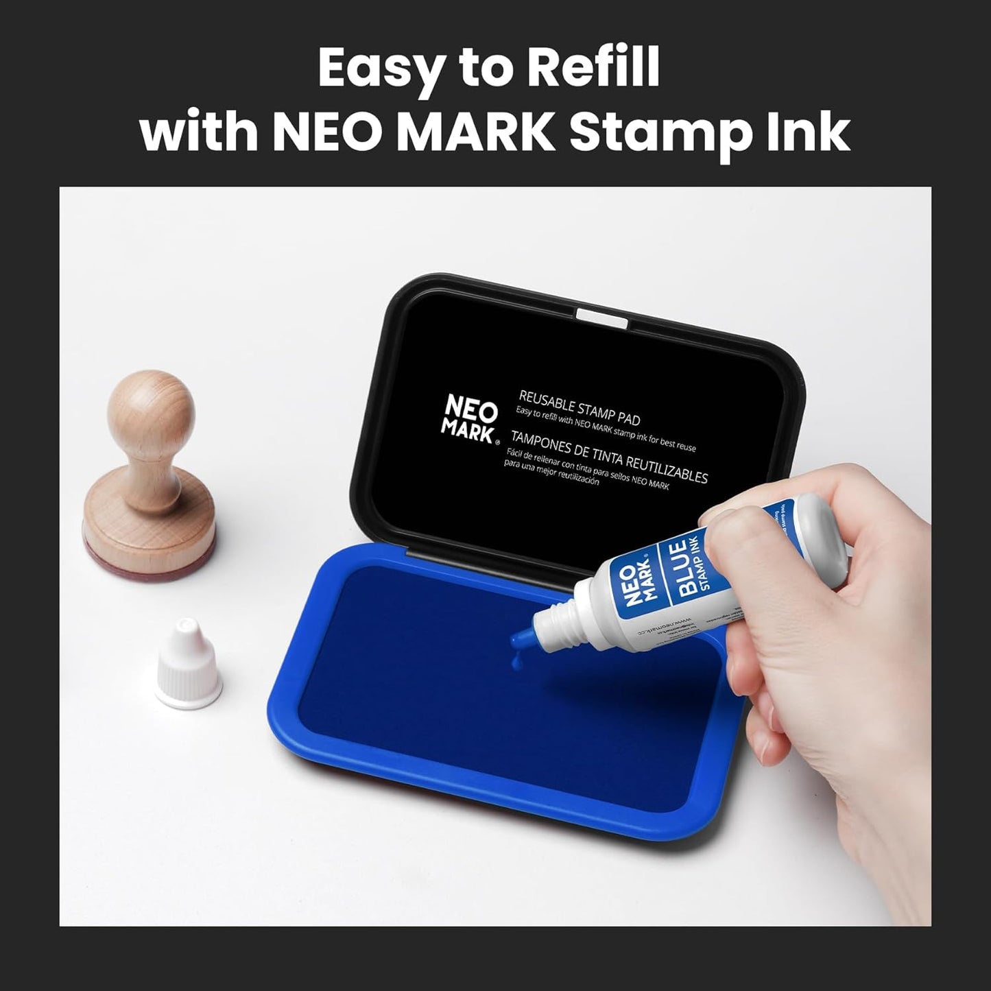 Medium Stamp Pad Kit (1oz Ink Included)-2.8"x 4.4", Magnetic Lid, Premium Quality Felt Stamp Pad (Blue)