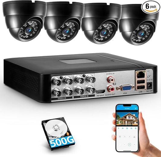 Fuers Wired Security Camera System,H.265+ 8CH Surveillance DVR with 500G Hard Drive and 4 x 1920p CCTV Analog Dome Camera, with face Capture and face Retrieval, Email Alert,Mobile APP & PC Remote