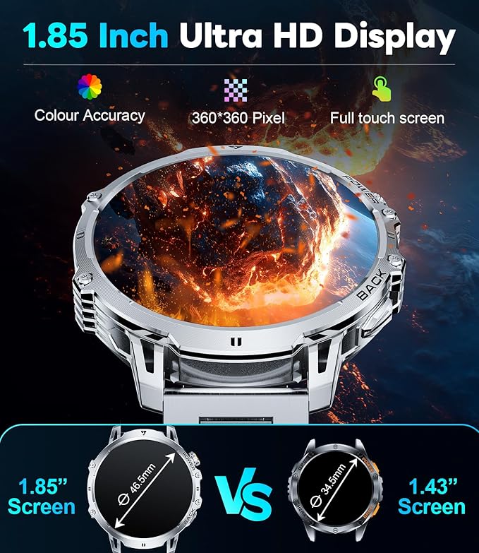 LIGE Smart Watch for Men Answer/Make Call for Android iOS, 1000mAh Battery/Flashlight, 1.85'' HD Military Smartwatch with 100+ Sports Modes, Heart Rate Sleep Monitor, IP68 Waterproof Fitness Tracker