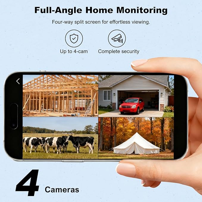 FOINNEX Security Camera, Solar Camera Wireless Outdoor, 4-Cam Pack, Solar Powered Home Security Camera with 360° Auto Tracking, Pan & Tilt, Night Vision, 5G & 2.4G Router, No Subscription