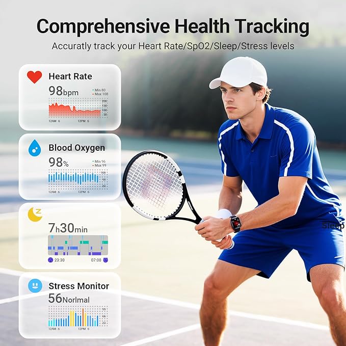 Smart Watches for Men Android iPhone (2 Bands), [1.85" AMOLED Screen] Smartwatch Fitness Tracker 3ATM Waterproof with Bluetooth Calls, AI Control, Heart Rate/SpO2/Sleep Monitor, 7 Days Battery