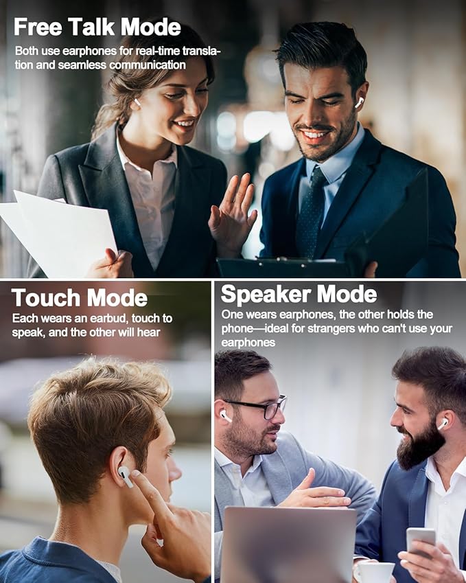 AI Language Translator Earbuds,Instant Translation,3-in1 English-Spanish Translation Device,Seamless Global Conversations, AI Bluetooth Earbuds with Charging Dock for Travel, Meetings, and Study