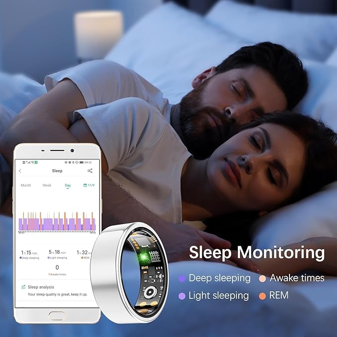 Health Tracker Ring, Smart Health Ring for Women Men with Heart Rate, Blood Oxygen, Sleep Monitor, Steps,Calories, No Subscription Fee, IP68 Waterproof Smart Ring for iPhone & Android (Silver, 12#)