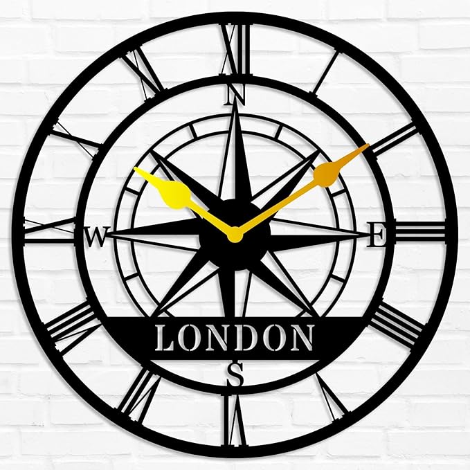Custom Metal Last Name Compass Wall Clock Vintage Roman Numerals Wall Clock Housewarming Wedding Gifts Custom Wall Decor Gift