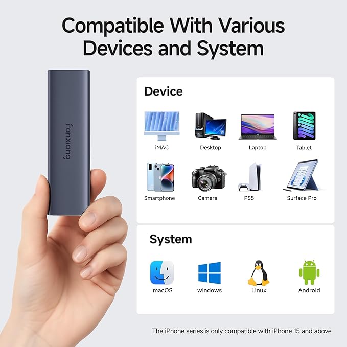fanxiang 1TB External SSD - Portable SSD External Solid State Drive, 1000MB/s,USB 3.2 Gen2 Type-C, Aluminum Alloy, External Hard Drive for iPhone15/16,Android, Mac, Windows -PS1008NEW