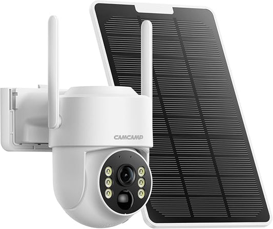 Camcamp Security Cameras Wireless Outdoor, Solar Powered Wireless Security Camera System, 2K PTZ, Color Night Vision, PIR Motion Detection, App Alert, 2-Way Talk, IP66 Waterproof