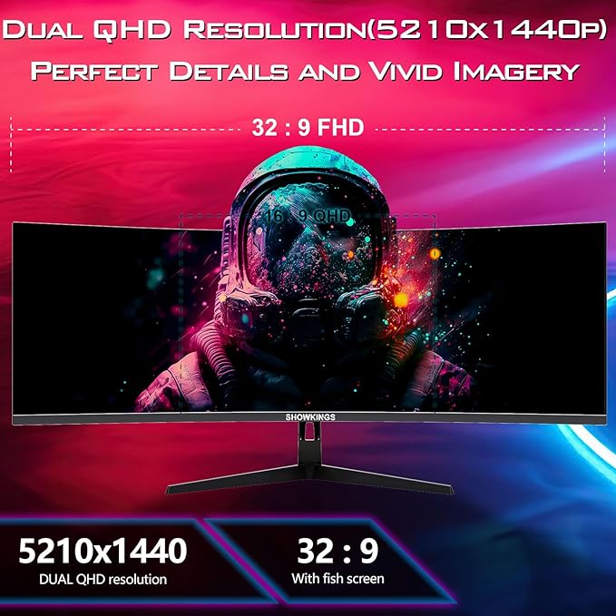 49 Inch Curved Ultrawide QHD Gaming Monitor, 1500R 165Hz 32:9 QHD 5120x1440 Computer Monitor, 127% sRGB VESA Display HDR, Supports Wall Mounted Installation, Eye Care