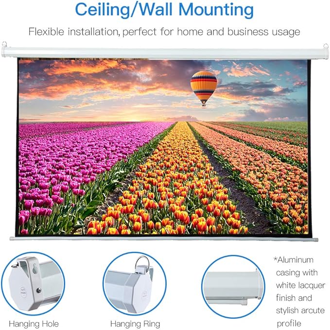 Auto Motorized Projector Screen with Remote Control, 120 inch, 4:3 Aspect Ratio, Wall/Ceiling Mounted Electric Movie Screen Wrinkle-Free, Great for Home Office Theater TV, Silver