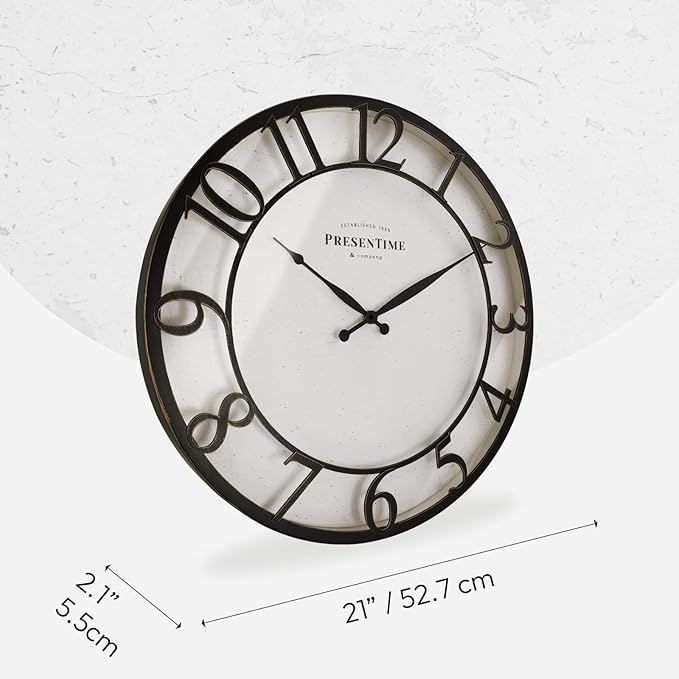 Presentime & Co 21" Farmhouse Series Wall Clock,Vintage Style, Retro Clock, Raised 3D Arabic Numeral, Oil Rubbed Bronze Finish. Wall Décor for Living Room and entryway.