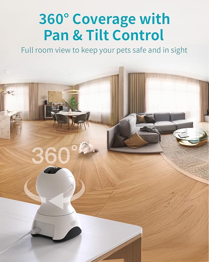 VIMTAG Indoor Pet Camera, 2.5K Dog Camera with Phone App, 360° Pan/Tilt Security Camera Indoor for Home/Nanny/Baby/Cat/Room, Dual-Band WiFi, Night Vision, Motion Tracking, 2-Way Audio, Cloud & SD Card
