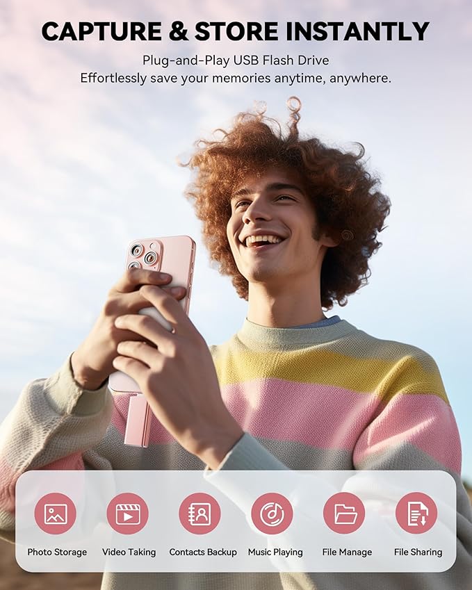 MFi Certified 256GB Flash Drive for iPhone iPad, Photo Stick for External Memory Storage, Easily Back Up and Save Photos Videos, 4 in 1 Memory Stick Thumb Drive for iPhone/iPad/Android/PC (Light Pink)