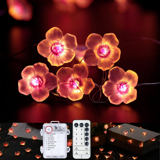 Nakolulu 13ft Flower String Lights, 40 LED, USB & Battery Operated, 8 Modes, Warm White, Model CBSL