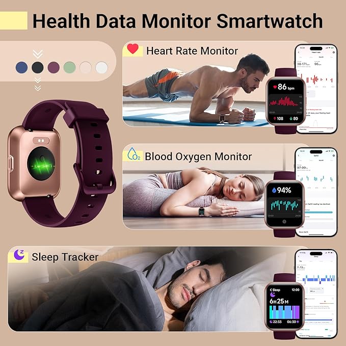 Smartwatch for Women, Compatible with Android & iPhone, 1.8'' Fitness Tracker Watch with Alexa, Call & Notification Alerts, Heart Rate & Sleep Monitor, 120 Sports Modes, Waterproof Watch for Women