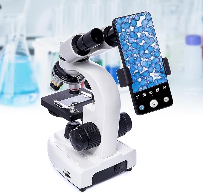 SELFIE CAT Laboratory Microscope for School, Binocular Compound Microscope 200X-5000X Magnification for Adults, Microscopes Kit with Electronic Eyepieces and Wide Field Lab Equipment