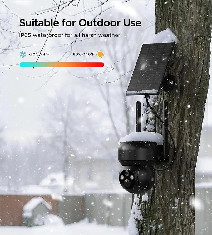 4G LTE Cellular Solar Security Camera Outdoor: No WiFi Solar Powered Security Camera Outdoor Built in SIM Card 2K Battery Wireless Cameras for Home Surveillance Outside 360° Live View Motion Detection