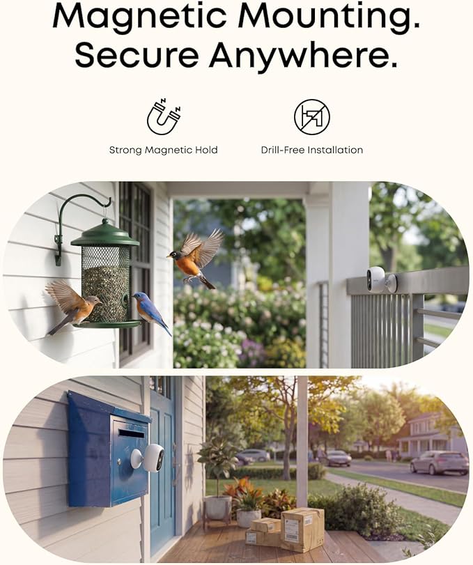 eufy Security eufyCam C35 4-Cam Kit, Wireless Security Indoor/Outdoor Camera, Magnetic Mount, Color Night Vision, Local Storage, No Monthly Fee, IP67, Facial Recognition, Solar Panel Compatible, Black