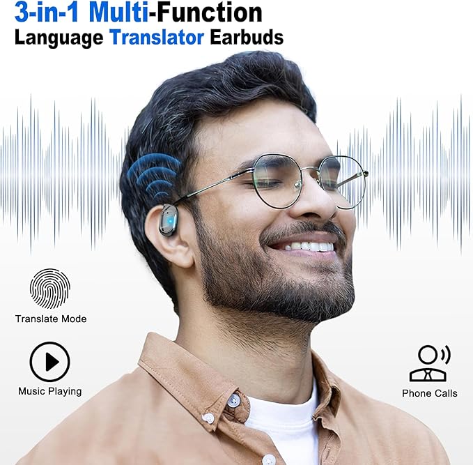 Language Translator Earbuds, Two-Way Instant Language Translator Real Time with APP for 130 Languages,Fast Reaction Translation Device (Black)