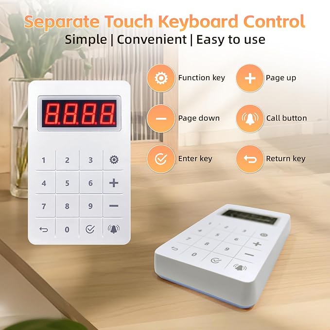 Restaurant Pager System, Buzzers for Restaurants 24 Coaster Pagers with Rubber Protection, Touch Keyboard Transmitter,2 Charging Base, Buzzer System for Food Truck Church Nursery Coffee Shop