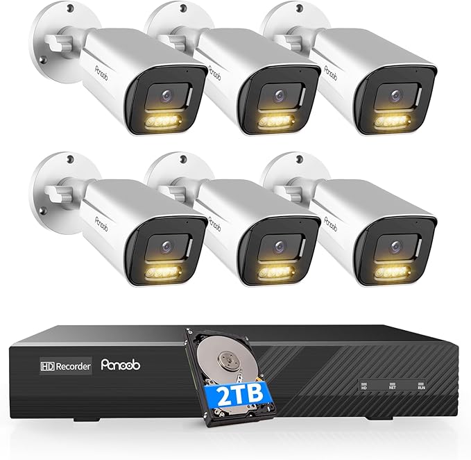 NVR Security Camera System 5MP, 6X 5MP Wired Security IP Bullet PoE Camera with Human Detection, 2 Way Audio, Smart Dual Light Full Color Night Vision, 4K 8CH NVR 2TB HDD, PB65A0608-5MD