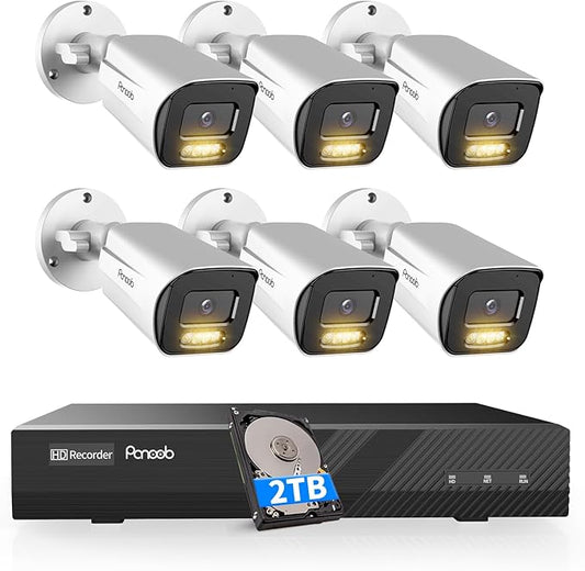 NVR Security Camera System 5MP, 6X 5MP Wired Security IP Bullet PoE Camera with Human Detection, 2 Way Audio, Smart Dual Light Full Color Night Vision, 4K 8CH NVR 2TB HDD, PB65A0608-5MD