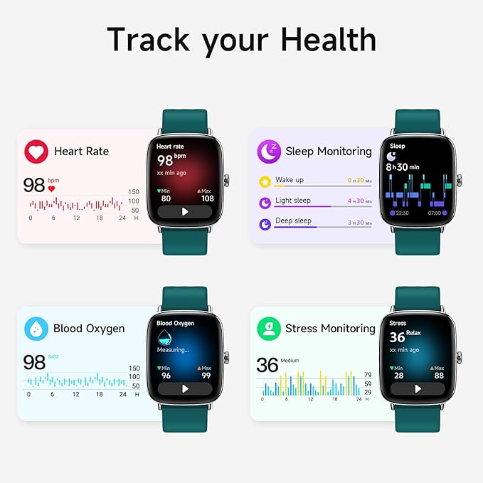 Smart Watch for Men Women, 1.85" HD Smartwatch Compatible iPhone/Samsung/Android (Answer/Make Calls), 100+ Sport Modes Fitness Tracker with Heart Rate/Sleep/SpO2 Monitor, IP68 Waterproof