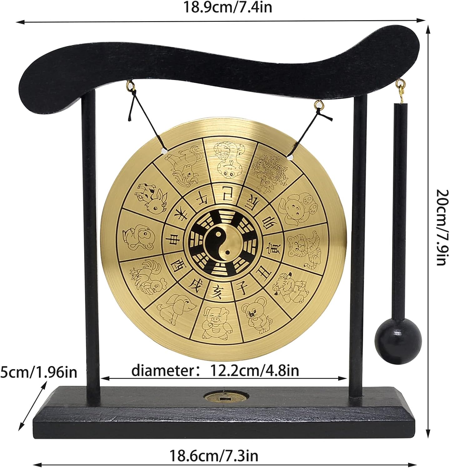 Zen Art Brass Feng Shui Desktop Zodiac Gong for Decor W1649