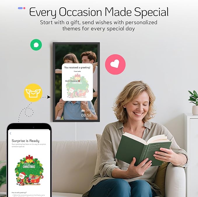 NexFoto 27 Inch Touchscreen Digital Picture Frame, FHD WiFi Photo Frame Electronic, 64GB Digital Frame, Add Photos from Google Photos, Upload Videos, Gifts for Christmas/Mom/Grandparents, Black