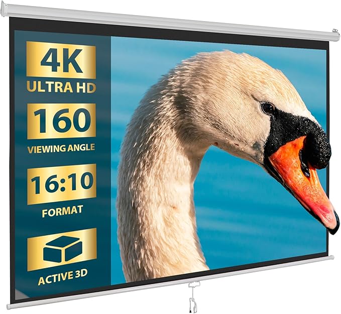 SUPER DEAL 100'' 16:10 HD Projection Screen Foldable Anti-Crease Portable Projector Movie Screen Manual Pull Down for Home Theater Presentation Education Outdoor Indoor Public Display, White