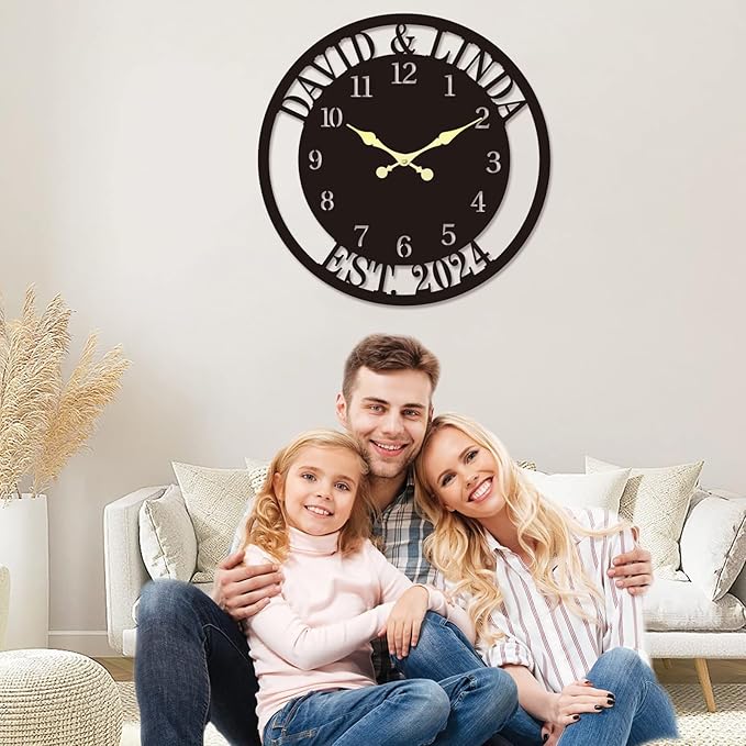 Personalized Metal Clock Sign, Custom Metal Clock,Personalized Gift, Black Gold and Silver Color Options, Housewarming Gift, Living Room Decor