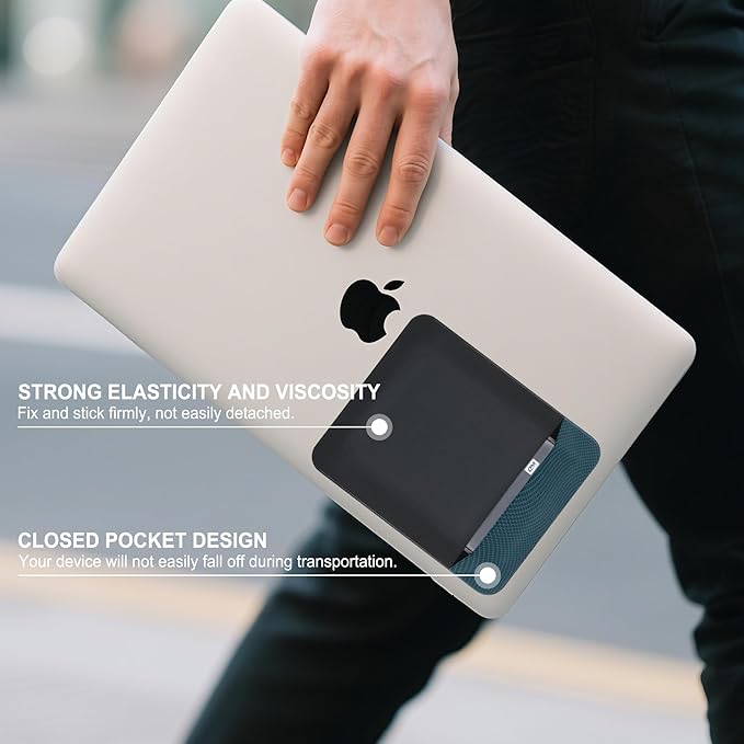 Lacdo Portable External Hard Drive Carrying Case, Hard Drive Holder for Laptop, Adhesive Pouch Stick on Holder, Fit 2.5" Seagate, WD, Toshiba, LaCie External HDD, SSD, Cable, Magic Mouse, Black