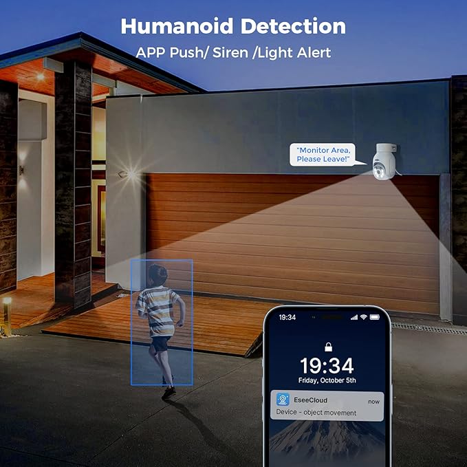Hiseeu Security Camera Wireless Outdoor, 5MP Color Night Vision, 2.4&5G WiFi Surveillance Camera Pan/Tilt with Motion Detection/Siren/Light Alarm, 2-Way Audio, IP66 Weatherproof, No Monthly Fee, 2PCS