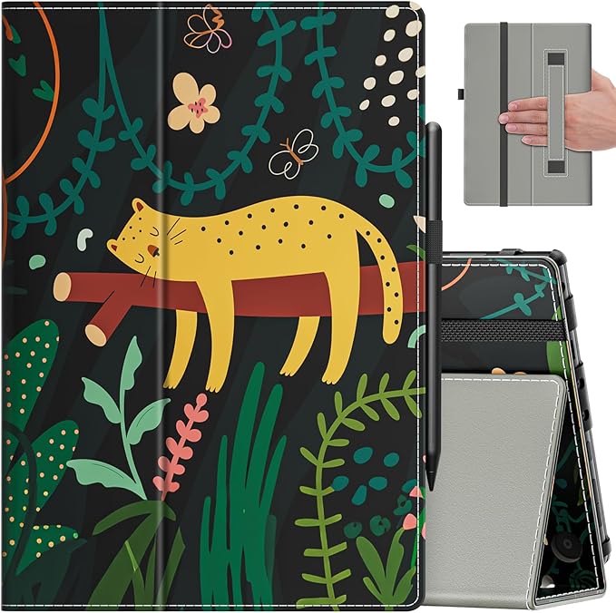 VORI Case for All-New Amazon Kindle Fire HD 10 Tablet (13th/11th Generation 2023/2021 Release) and Fire HD 10 Plus - Slim Folding Stand Folio Cover with Auto Wake/Sleep & Hand Strap, Sleeping Leopard